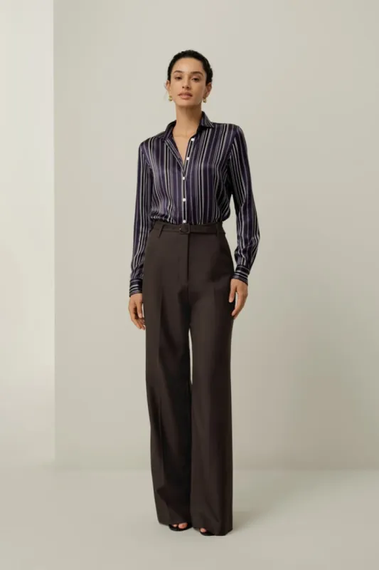 Pantalon large taille haute soie laine made by LilySilk