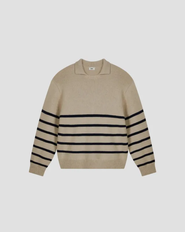 COTTON WOOL STRIPED POLO SWEATER made by 440me