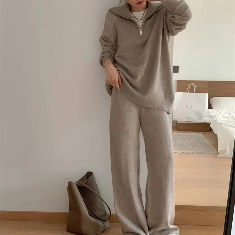 Milk gentle wind wear suit loose pullover sweater and wide leg pants FD sold by Negative