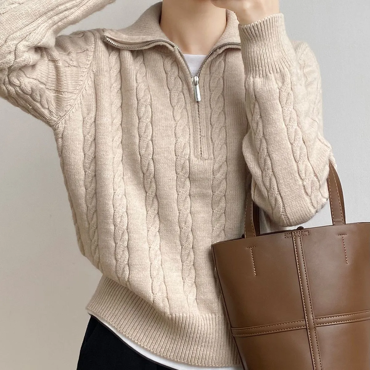 The Retro Charm | Solid Color Lapel Thick Knit Cardigan FD sold by Negative product image thumbnail 3