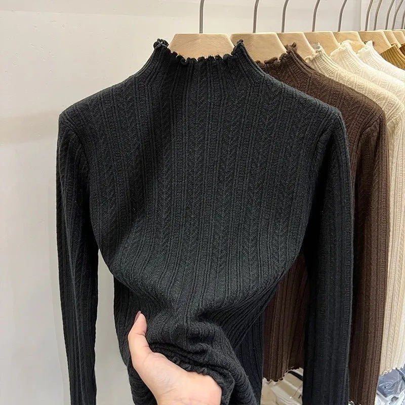 The Effortless Elegance | Solid Color Semi-Turtleneck Long-Sleeve Knit Sweater FD sold by Negative product image thumbnail 2