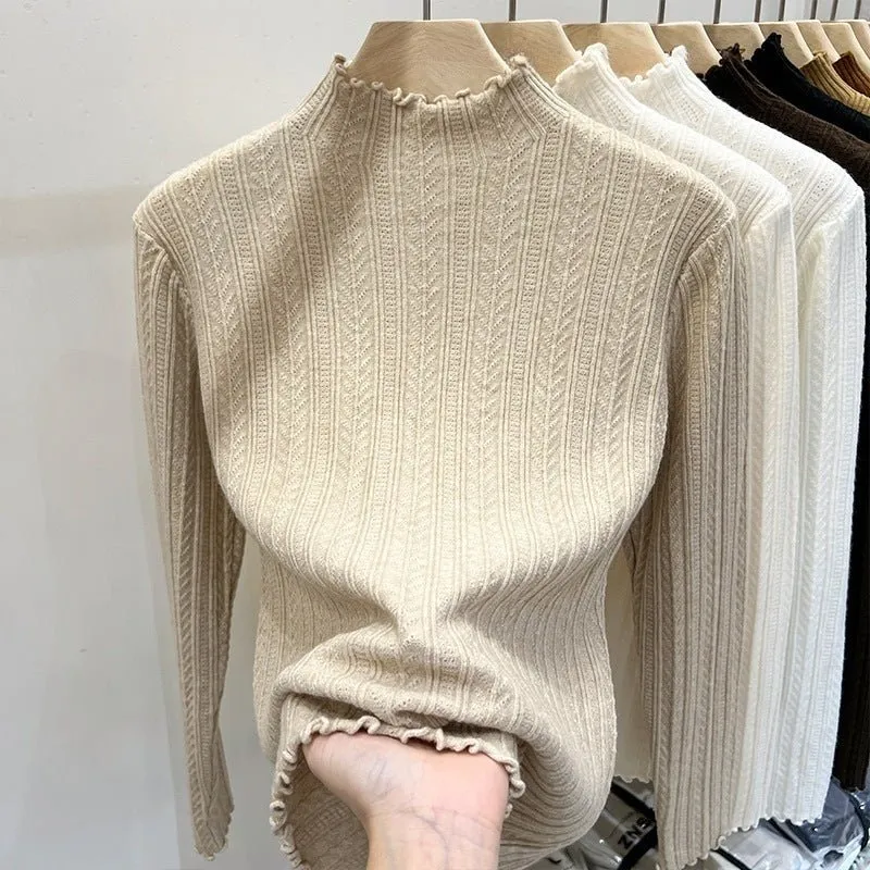 The Effortless Elegance | Solid Color Semi-Turtleneck Long-Sleeve Knit Sweater FD sold by Negative product image thumbnail 4