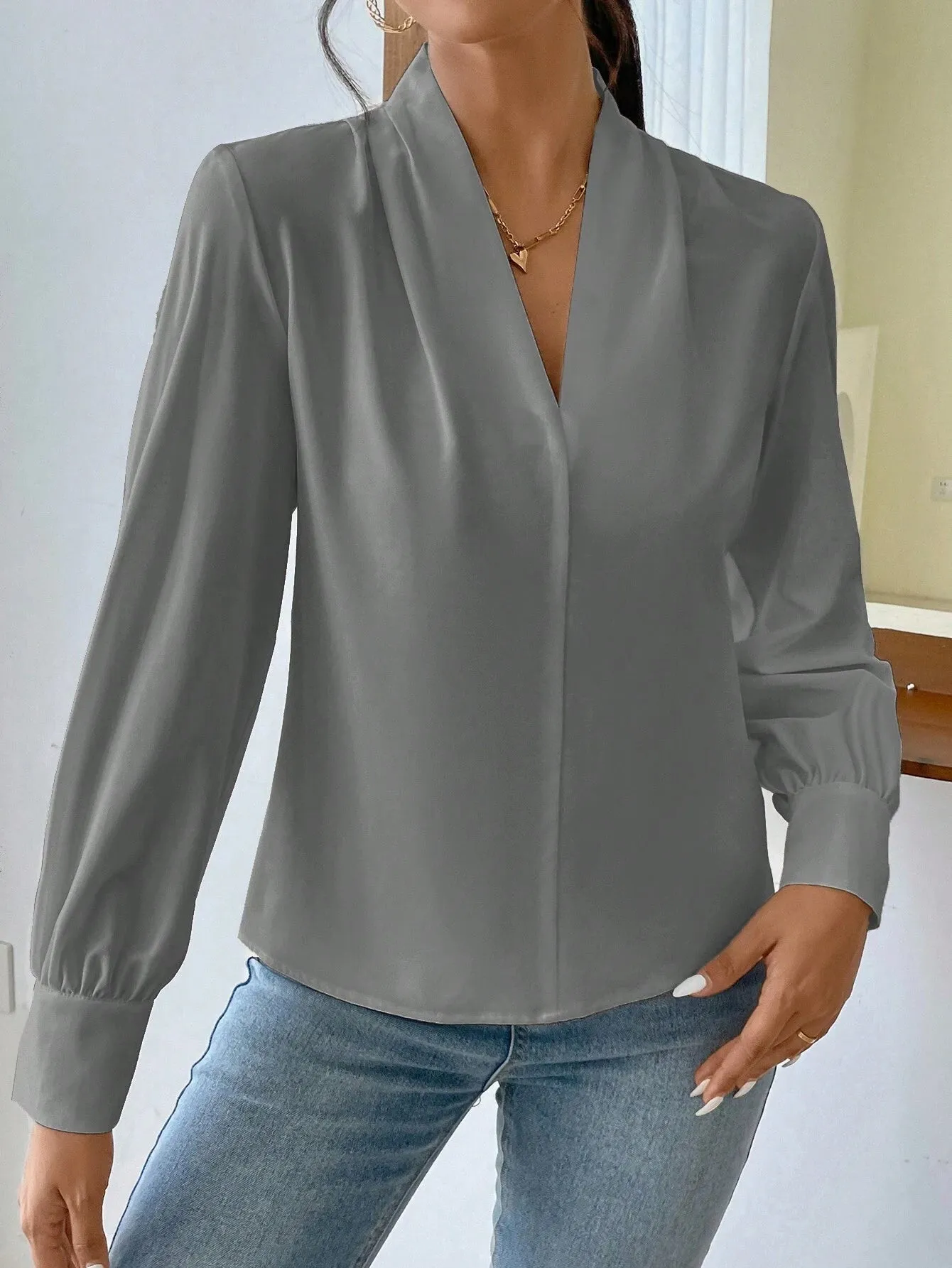 Women's Daily Casual Elegant Fashion Leopard Print V-Neck Long Sleeve Shirt sold by Negative product image thumbnail 5