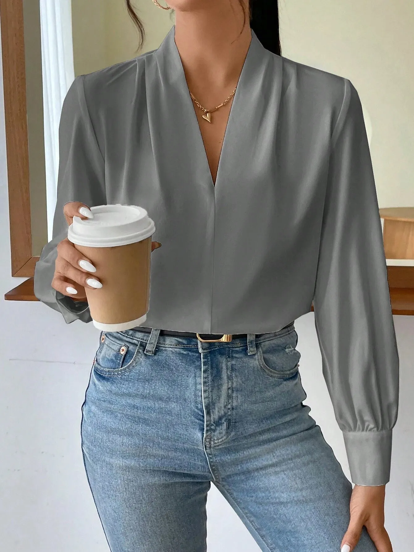 Women's Daily Casual Elegant Fashion Leopard Print V-Neck Long Sleeve Shirt sold by Negative product image thumbnail 3