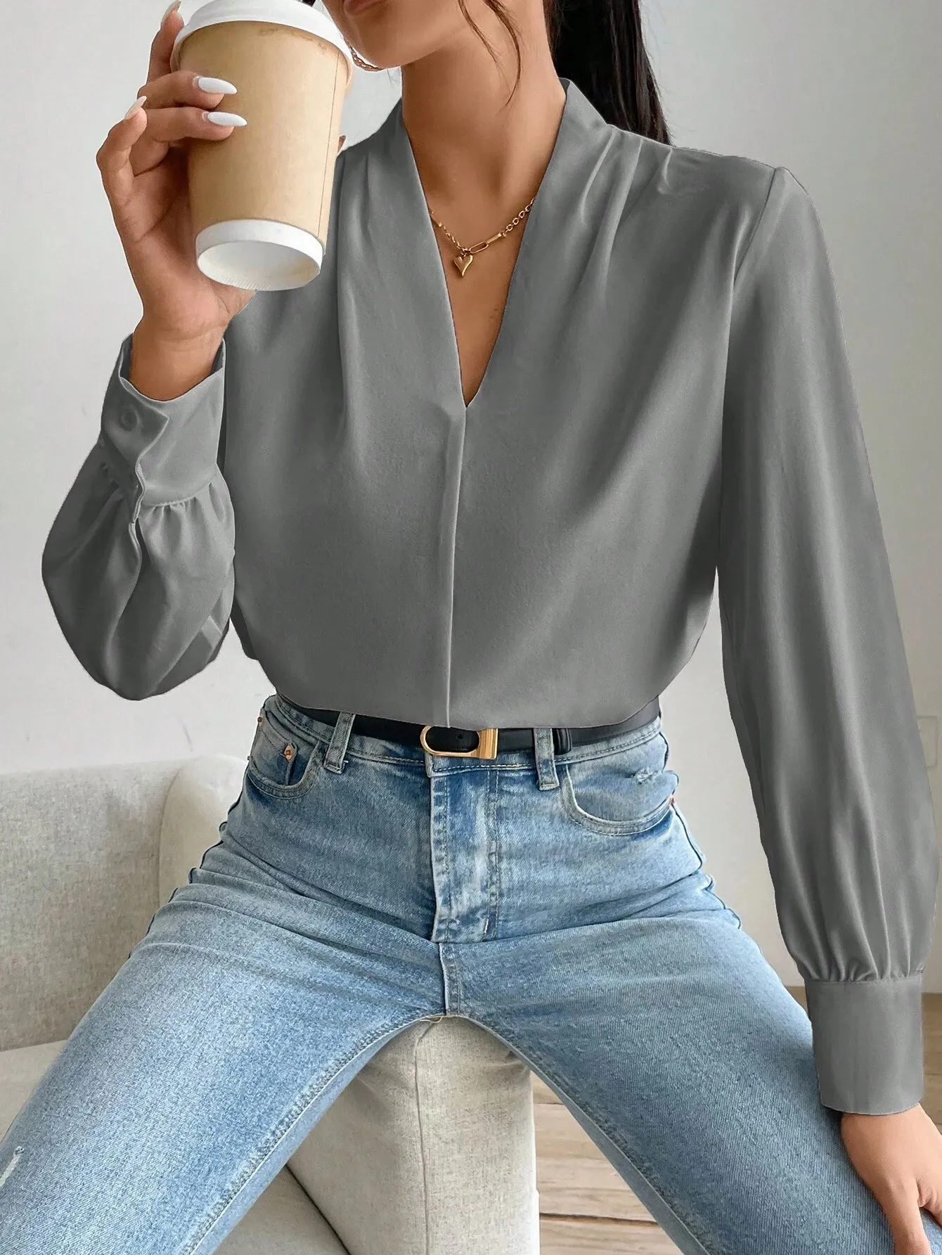 Women's Daily Casual Elegant Fashion Leopard Print V-Neck Long Sleeve Shirt sold by Negative product image thumbnail 4