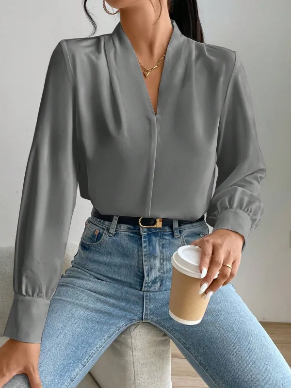 Women's Daily Casual Elegant Fashion Leopard Print V-Neck Long Sleeve Shirt made by Negative