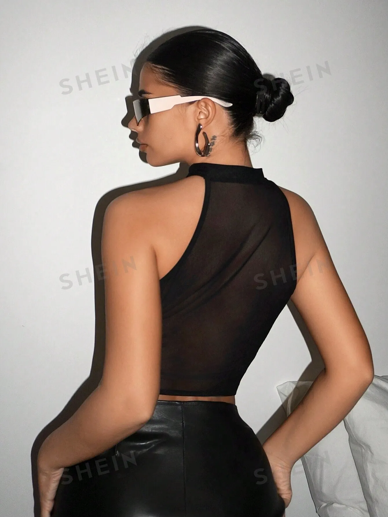 ICON Women's Flame Pattern Hot Drilling Mesh Halterneck Perspective Tank Top FD sold by Negative product image thumbnail 4