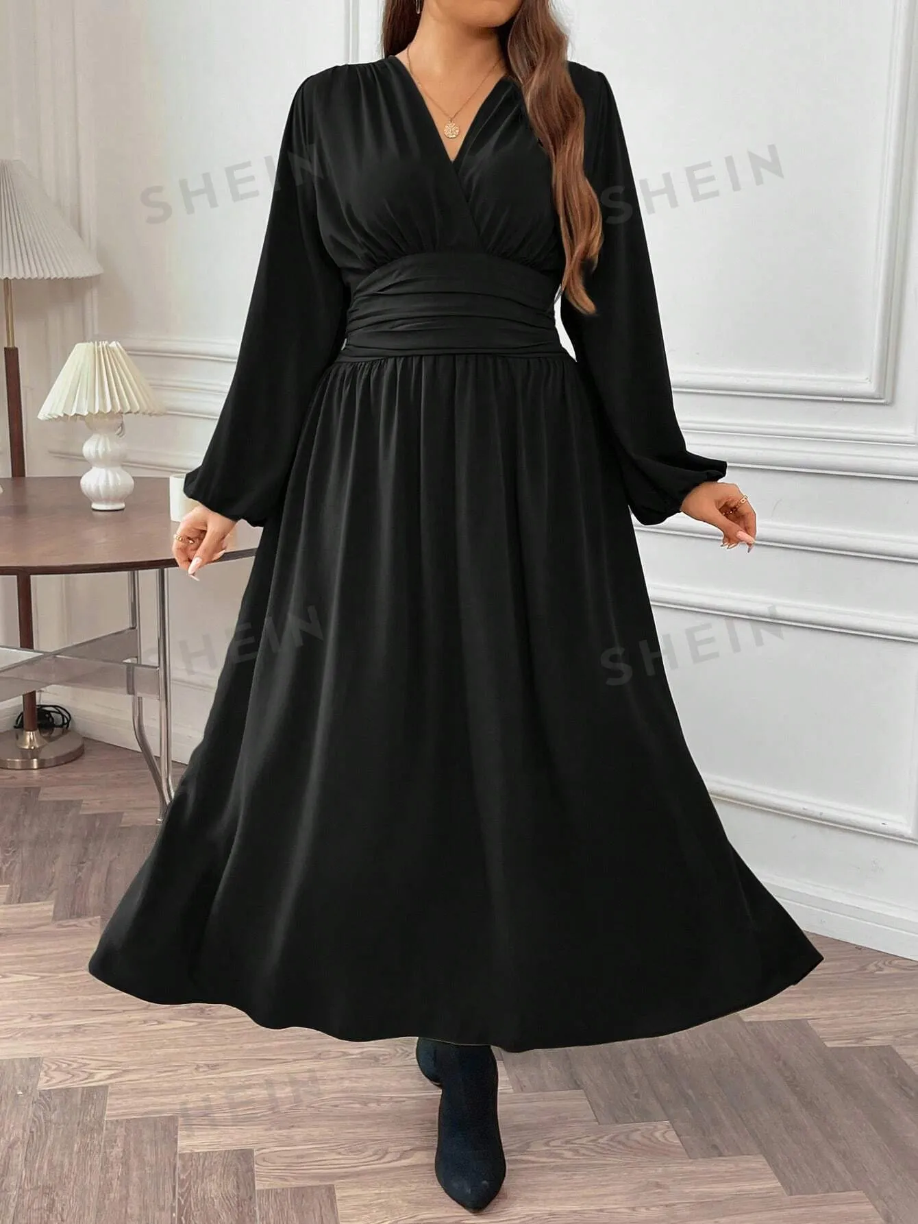 SHEIN Frenchy Plus Size Women's Pleated High Side Split Dress FD sold by Negative product image thumbnail 5