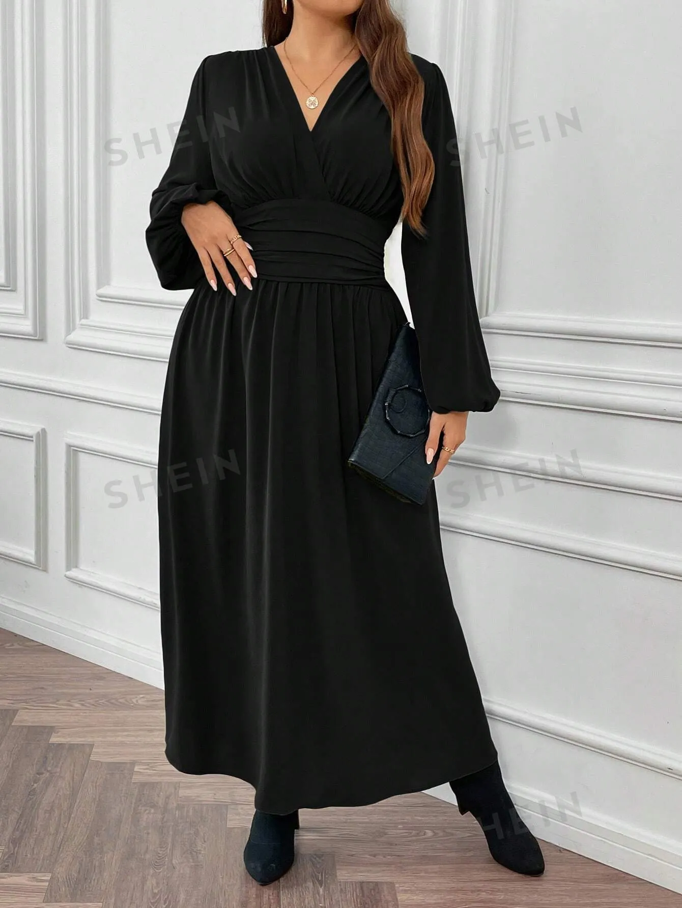 SHEIN Frenchy Plus Size Women's Pleated High Side Split Dress FD sold by Negative product image thumbnail 4