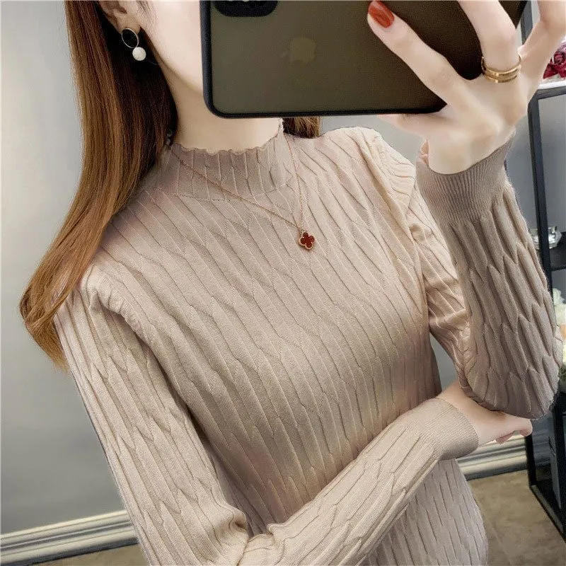 Slim-Fit Semi-Turtleneck Pullover Sweater for Women – Elegant Commuter Style FD sold by Negative