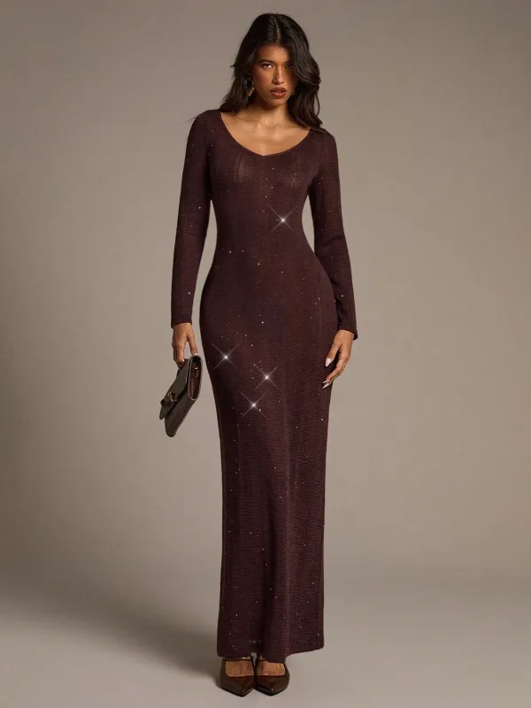 Aloruh Women's Elegant Glitter V-Neck Dress, Autumn sold by Negative