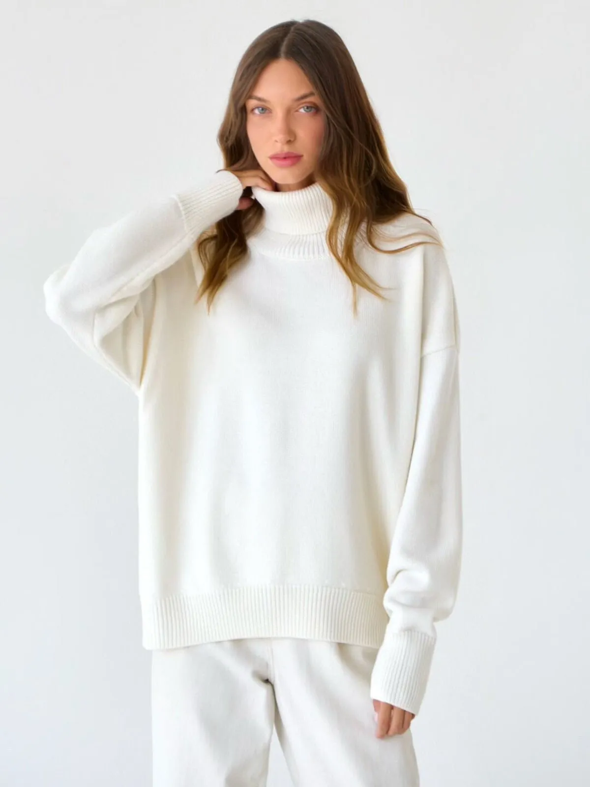 The Urban Cozy | Solid Color Turtleneck Hooded Knit Sweater FD sold by Negative product image thumbnail 4