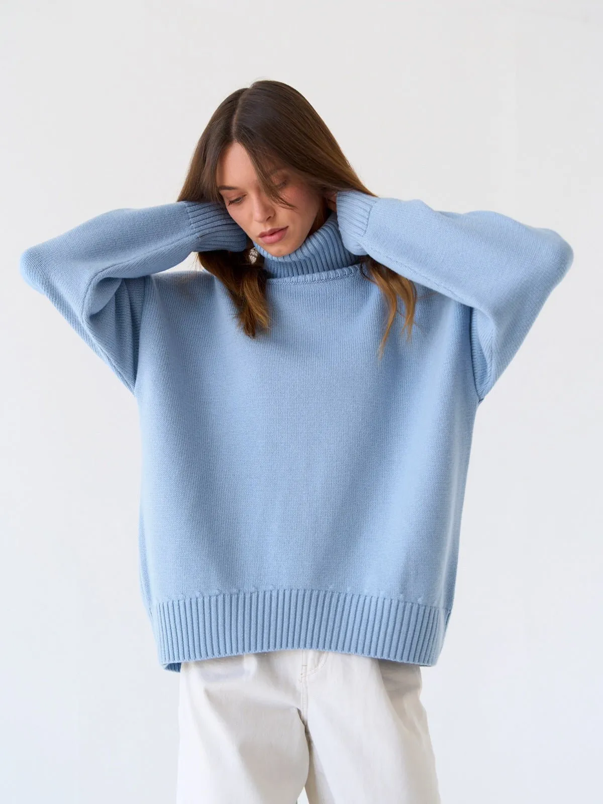 The Urban Cozy | Solid Color Turtleneck Hooded Knit Sweater FD sold by Negative