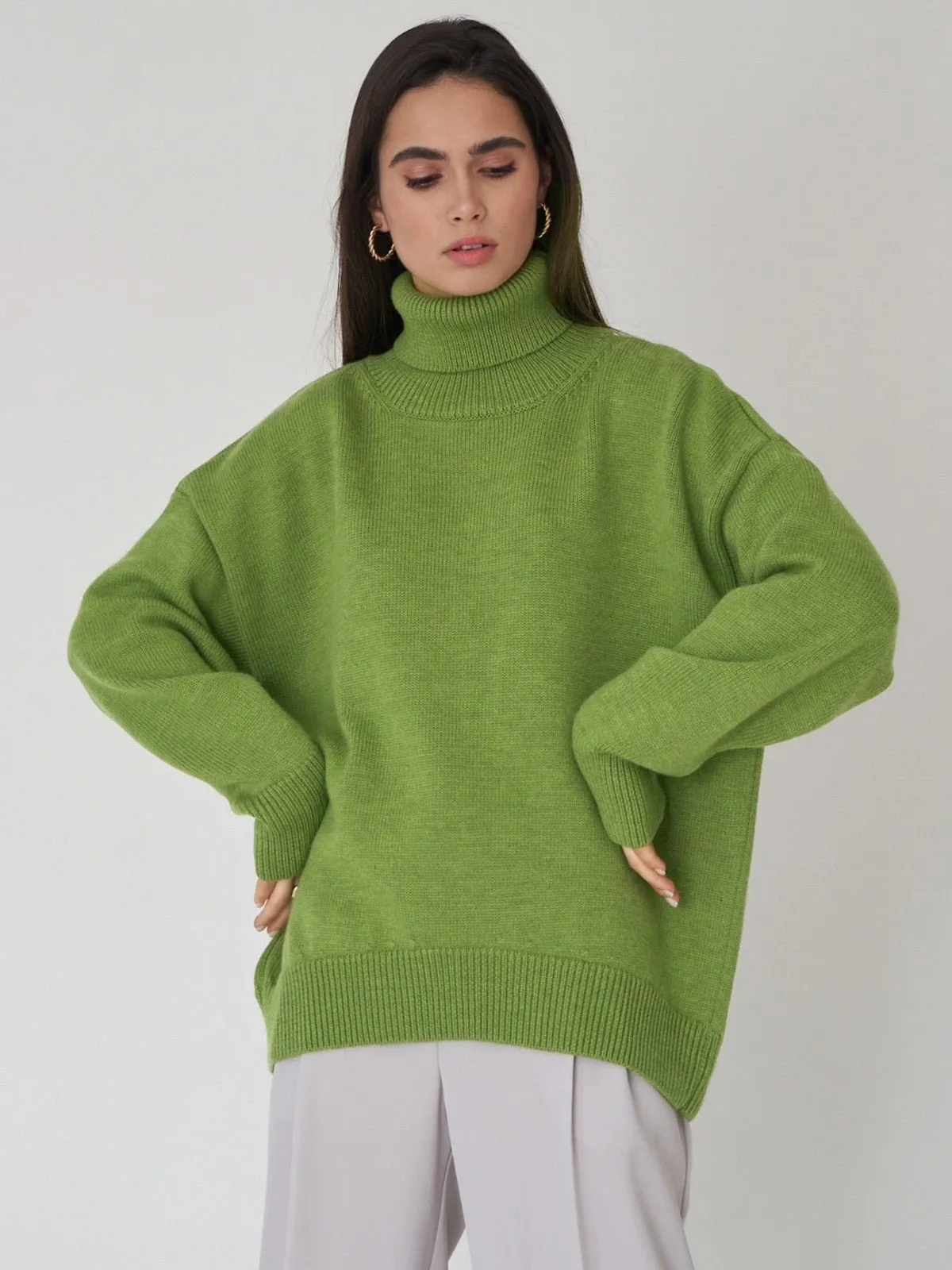 The Urban Cozy | Solid Color Turtleneck Hooded Knit Sweater FD sold by Negative product image thumbnail 2