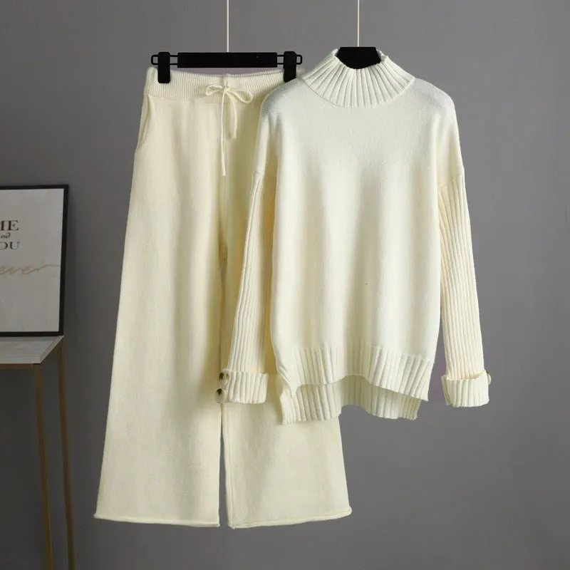 The Cozy Luxe | Solid Color Semi-Turtleneck Angora Sweater & Wide-Leg Pants Set FD sold by Negative product image thumbnail 3