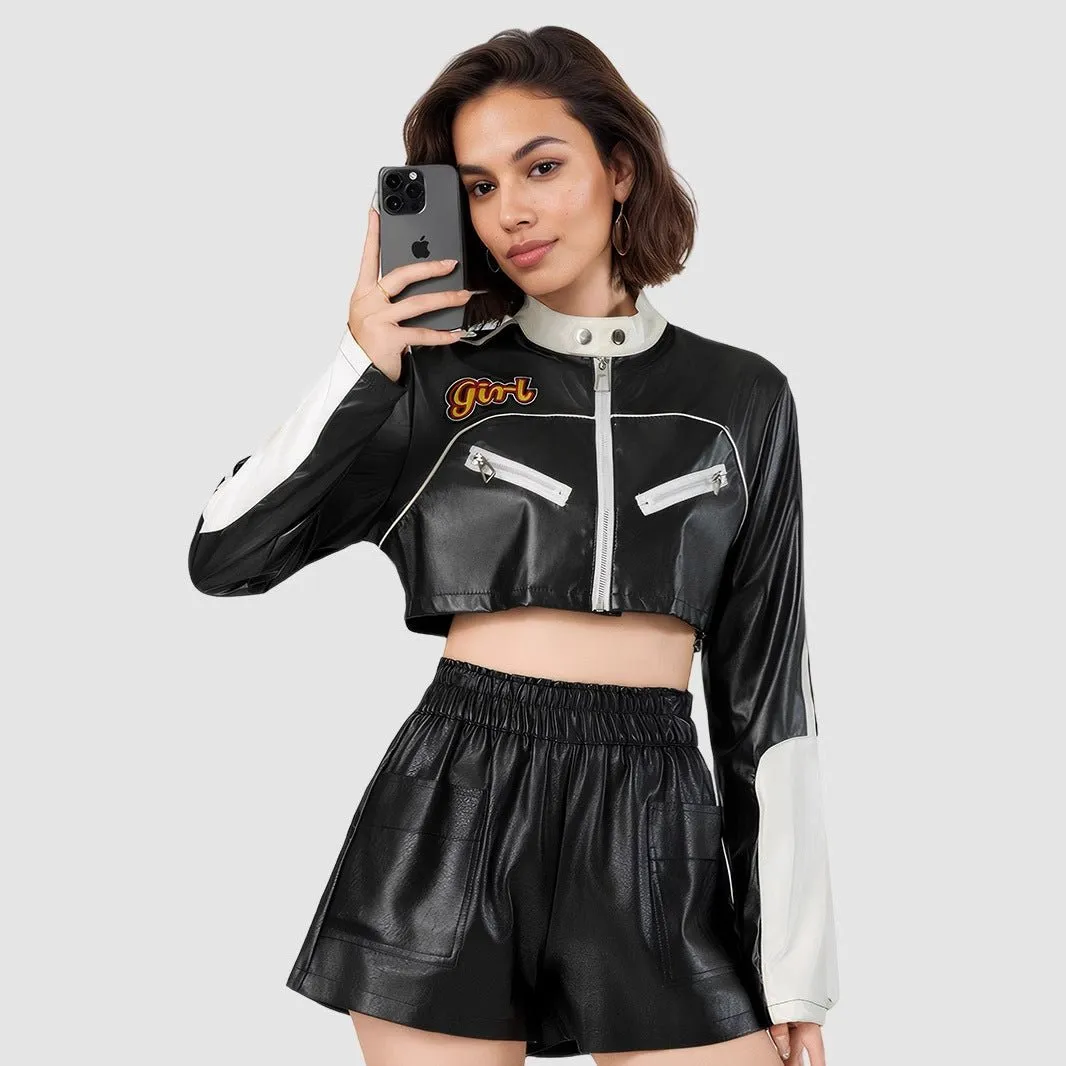 Locomotive Edge | Women's Contrasting Splicing Faux Leather Jacket White FD sold by Negative product image thumbnail 2