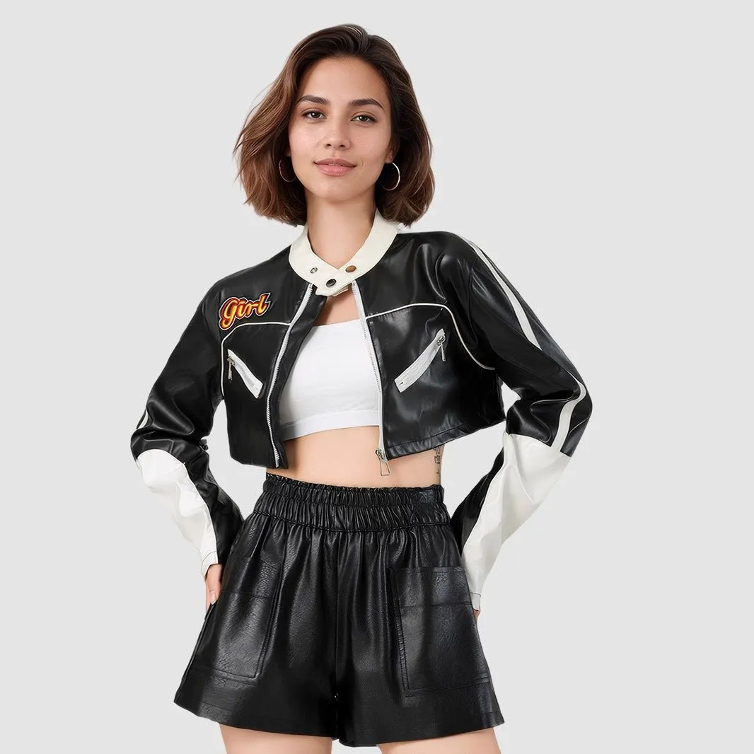Locomotive Edge | Women's Contrasting Splicing Faux Leather Jacket White FD sold by Negative product image thumbnail 3