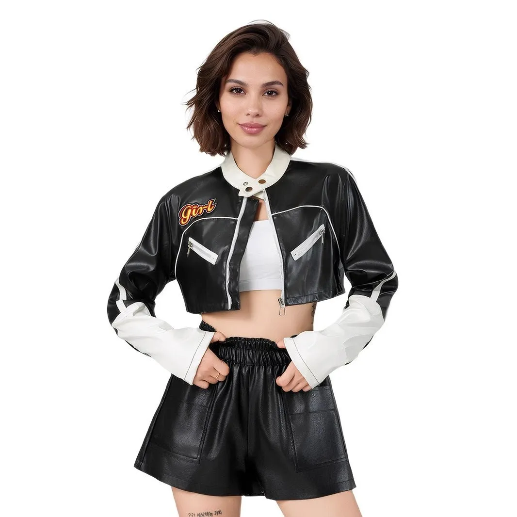 Locomotive Edge | Women's Contrasting Splicing Faux Leather Jacket White FD sold by Negative product image thumbnail 5