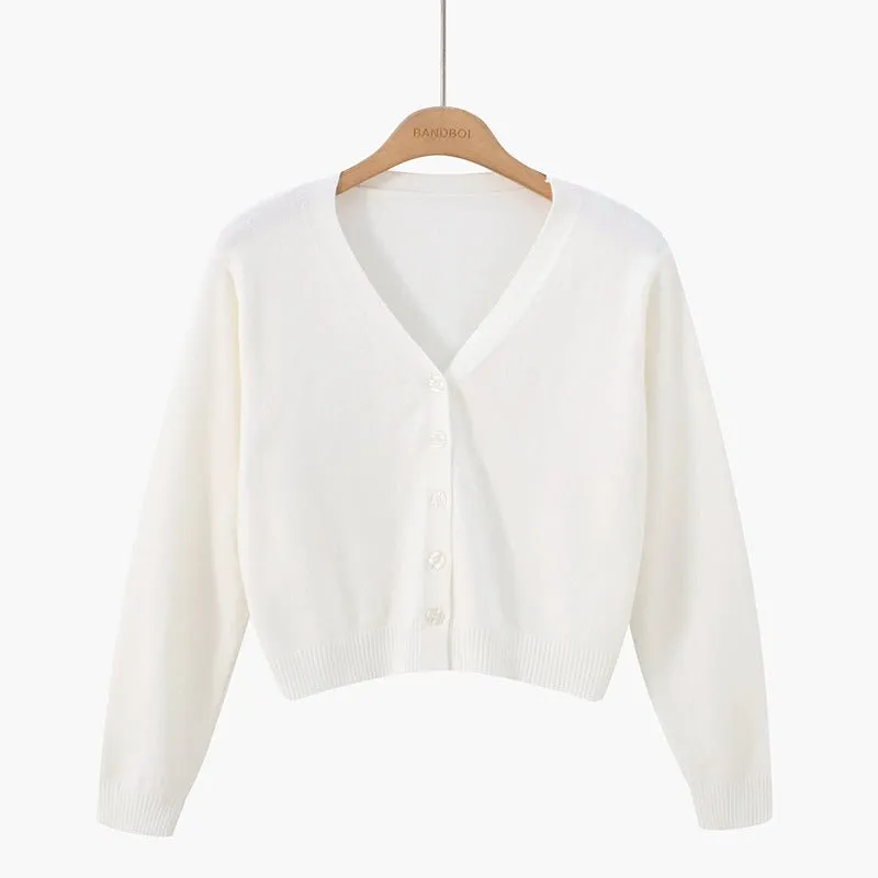 Women’s Core-Spun Yarn V-Neck Loose Cardigan | Long Sleeve Knit Sweater | Elegant Autumn 2025 Commuter StyleFD sold by Negative product image thumbnail 5