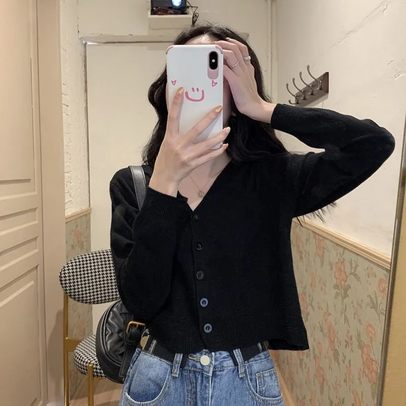 Women’s Core-Spun Yarn V-Neck Loose Cardigan | Long Sleeve Knit Sweater | Elegant Autumn 2025 Commuter StyleFD sold by Negative product image thumbnail 2