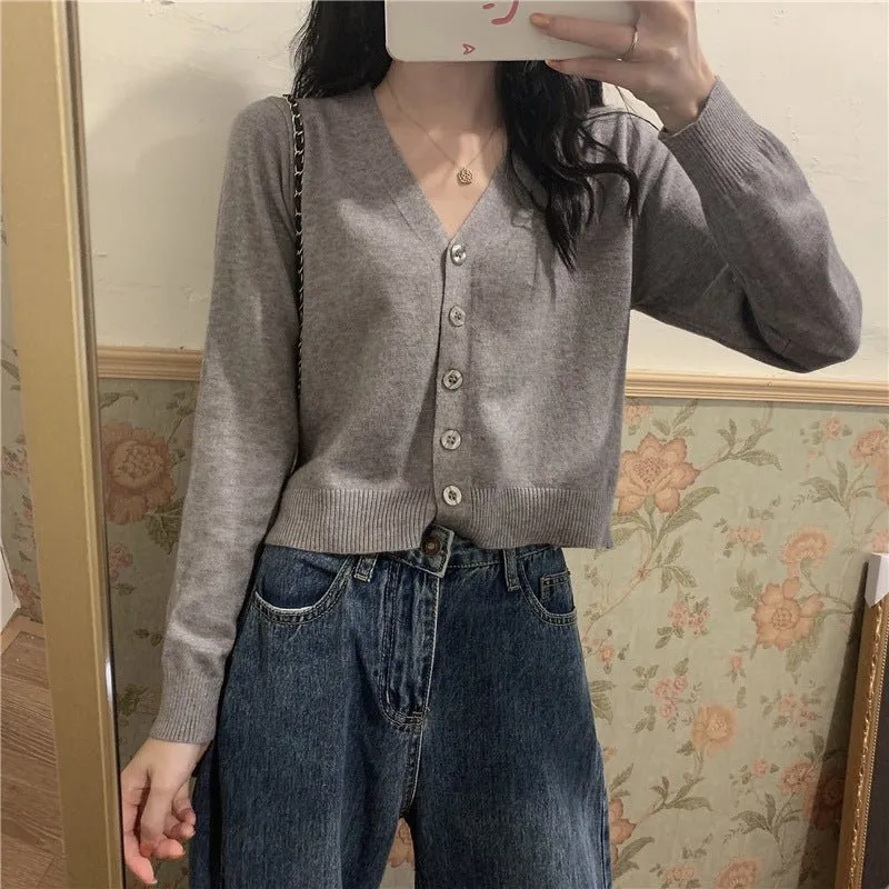 Women’s Core-Spun Yarn V-Neck Loose Cardigan | Long Sleeve Knit Sweater | Elegant Autumn 2025 Commuter StyleFD sold by Negative product image thumbnail 3