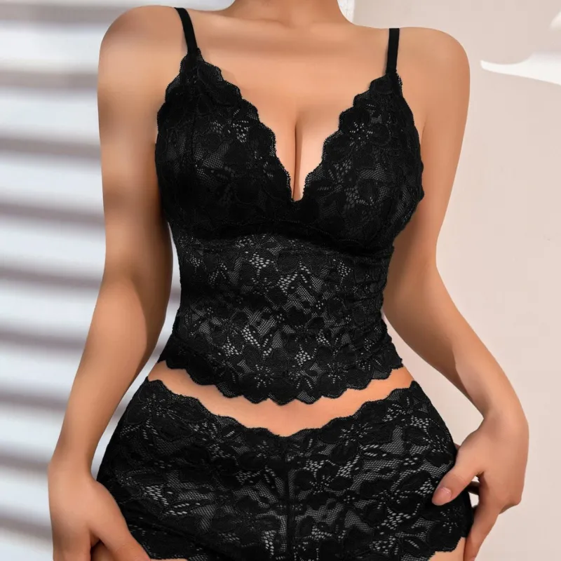 The Lace Back | Lace Wireless Triangle Cup Bra & Panty Set made by Negative