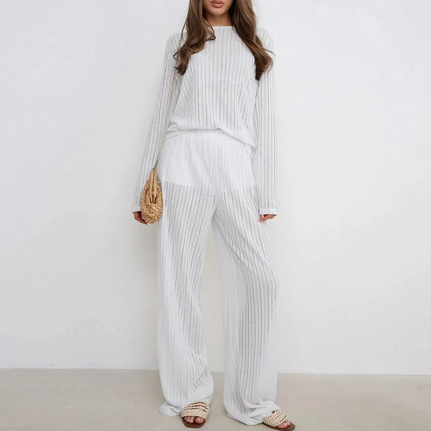 The Cozy Cloud Set | Women's Knit Hollow Long-Sleeve Pajama Set sold by Negative product image thumbnail 3