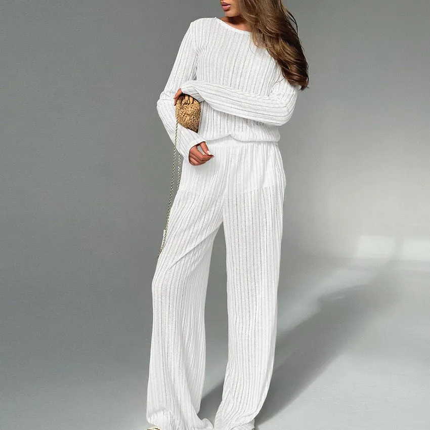 The Cozy Cloud Set | Women's Knit Hollow Long-Sleeve Pajama Set sold by Negative