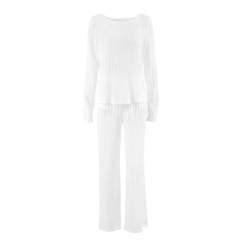 The Cozy Cloud Set | Women's Knit Hollow Long-Sleeve Pajama Set sold by Negative product image thumbnail 5