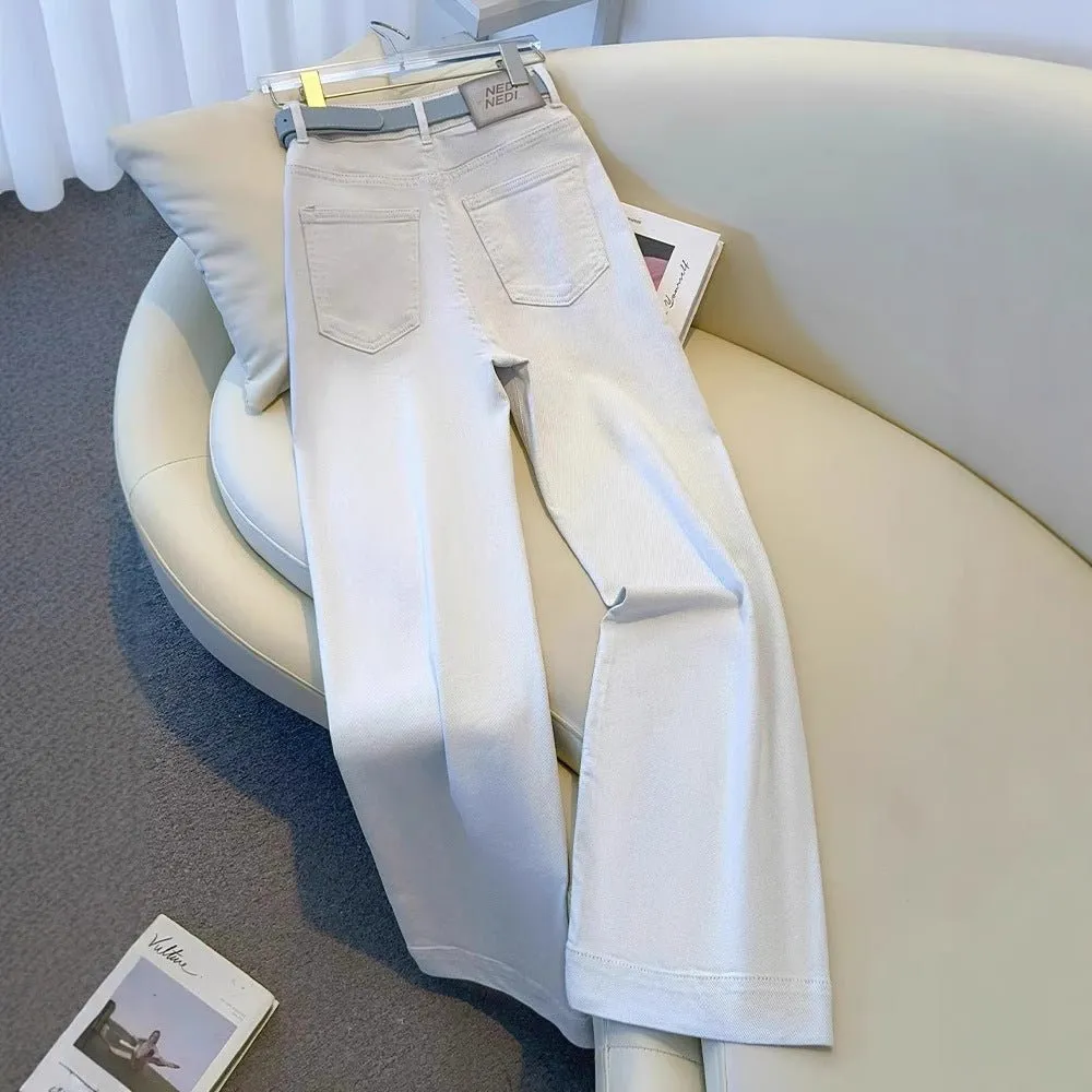 White Women’s High-Waist Straight Denim Jeans – Literary Art Retro Style with Multi-Pocket & Button Detail | Spring 2025 Collection FD sold by Negative product image thumbnail 2