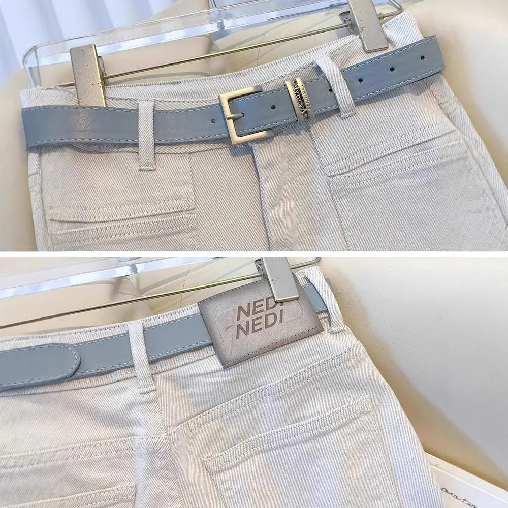White Women’s High-Waist Straight Denim Jeans – Literary Art Retro Style with Multi-Pocket & Button Detail | Spring 2025 Collection FD sold by Negative product image thumbnail 4