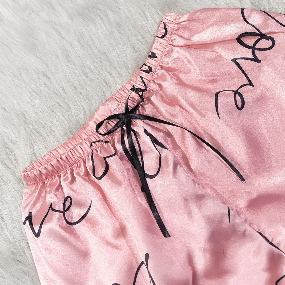 The Sweetheart Charm | Women's Ice Silk Lace Love Print Pajama Set FD sold by Negative product image thumbnail 3