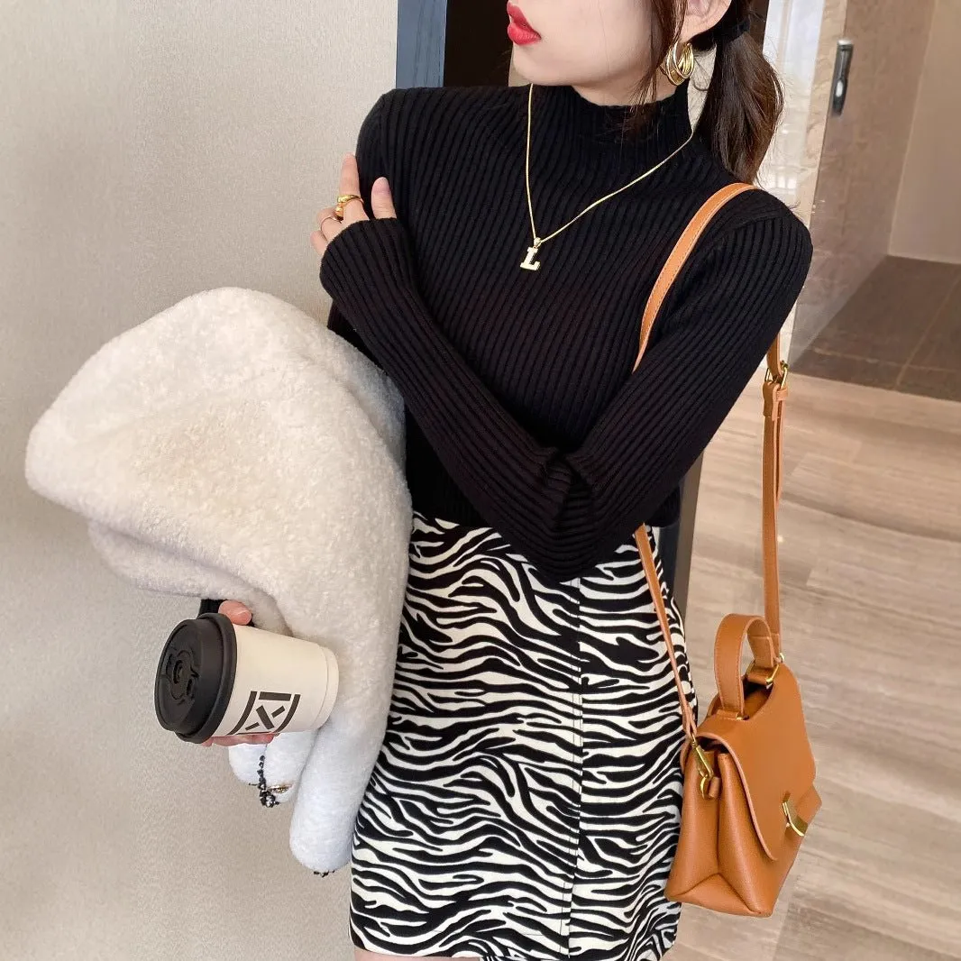 Women’s Semi-Turtleneck Core-Spun Yarn Sweater – Slim Fit Elegant Pullover FD sold by Negative product image thumbnail 4