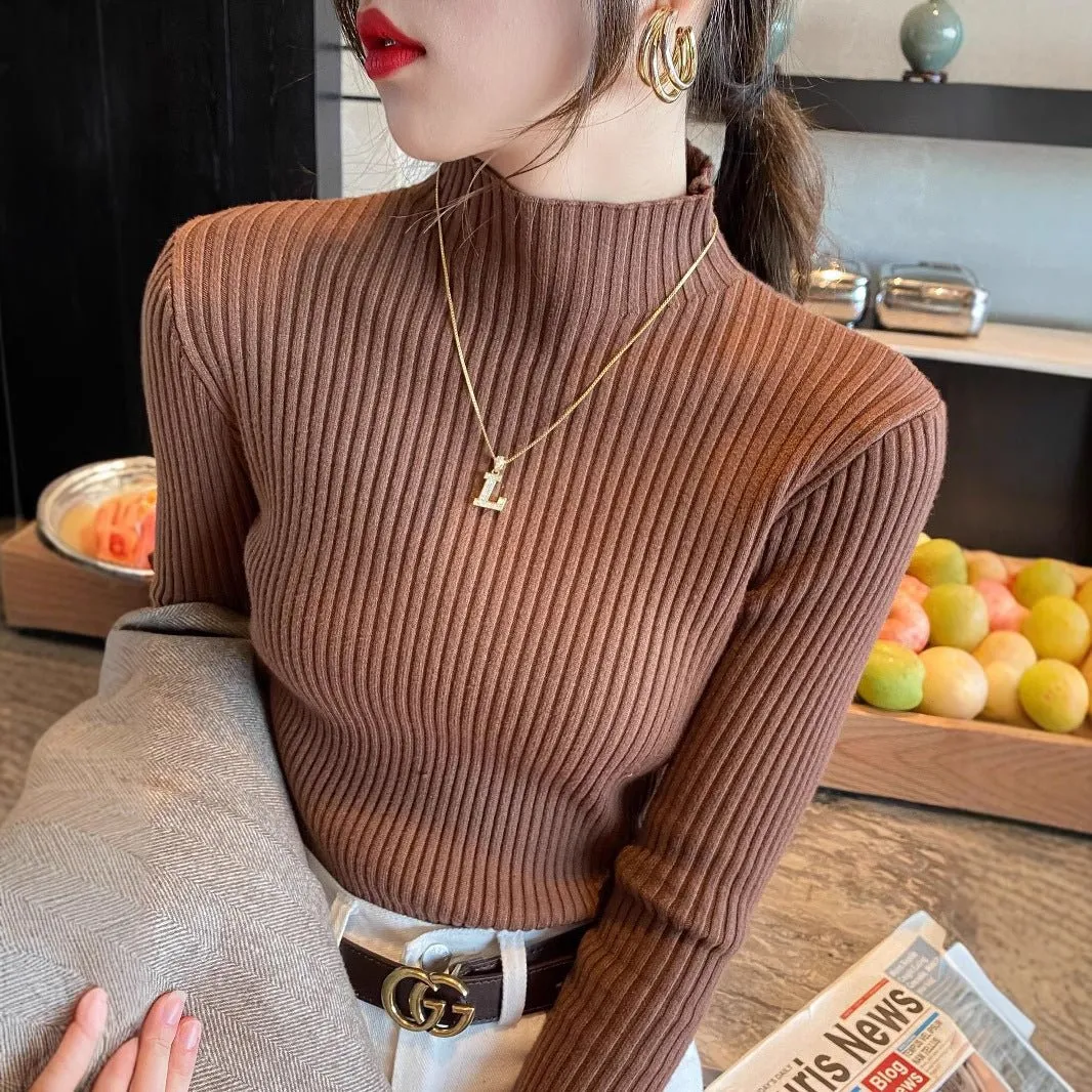Women’s Semi-Turtleneck Core-Spun Yarn Sweater – Slim Fit Elegant Pullover FD sold by Negative product image thumbnail 2
