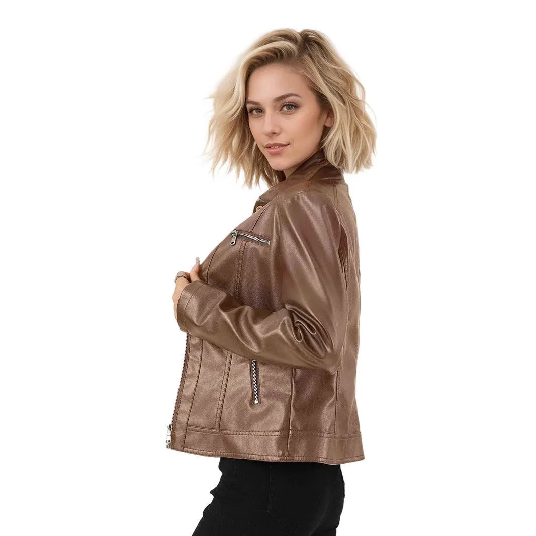 Burgundy Edge | Women's PU Leather Zipper Jacket FD sold by Negative product image thumbnail 5