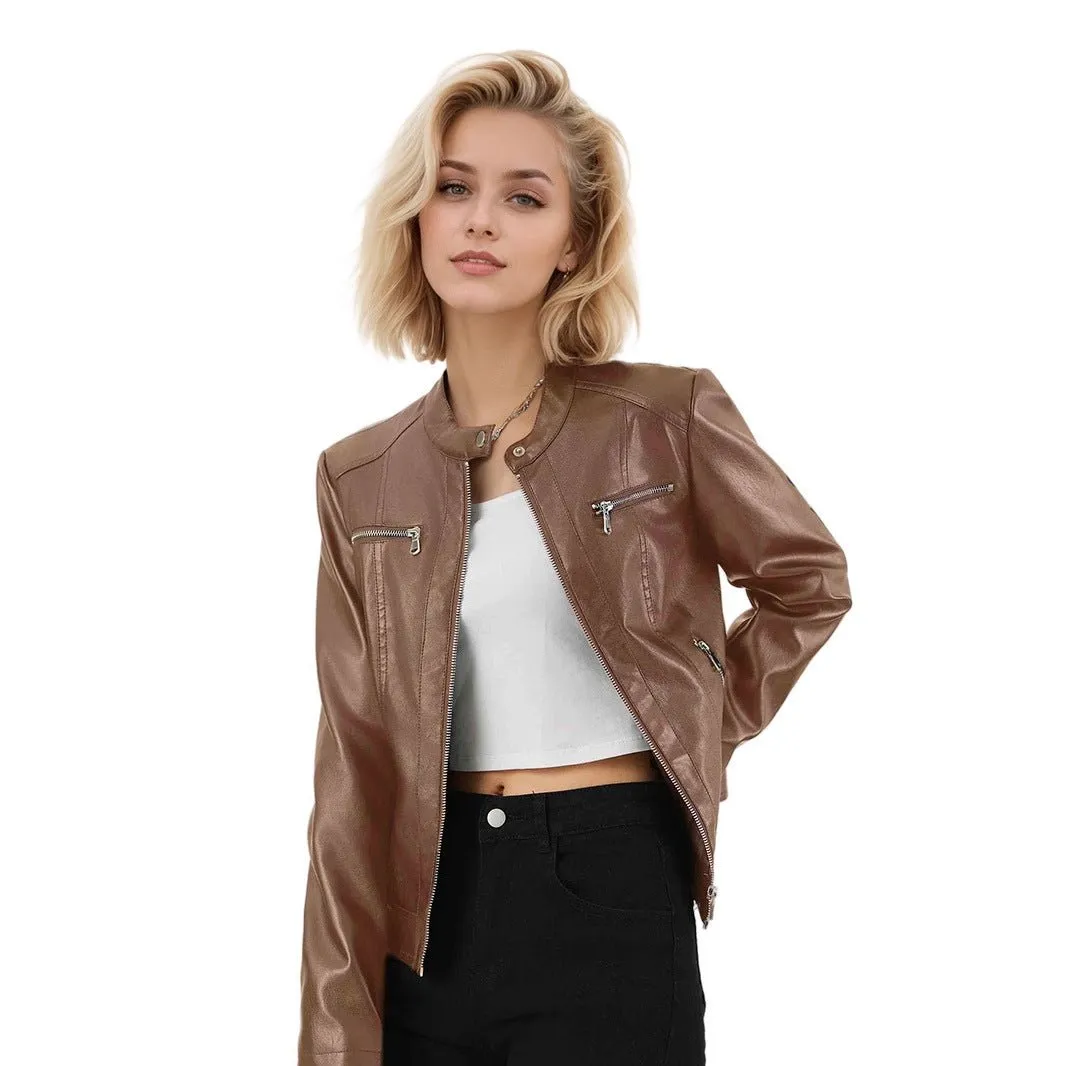 Burgundy Edge | Women's PU Leather Zipper Jacket FD sold by Negative product image thumbnail 3