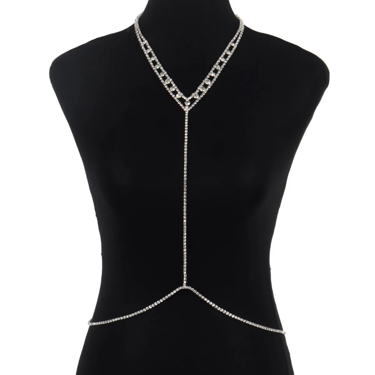 Women’s Rhinestone Body Chain Geometric Chest Jewelry – Gold & Silver Electroplated Crystal Body Necklace FD sold by Negative product image thumbnail 2