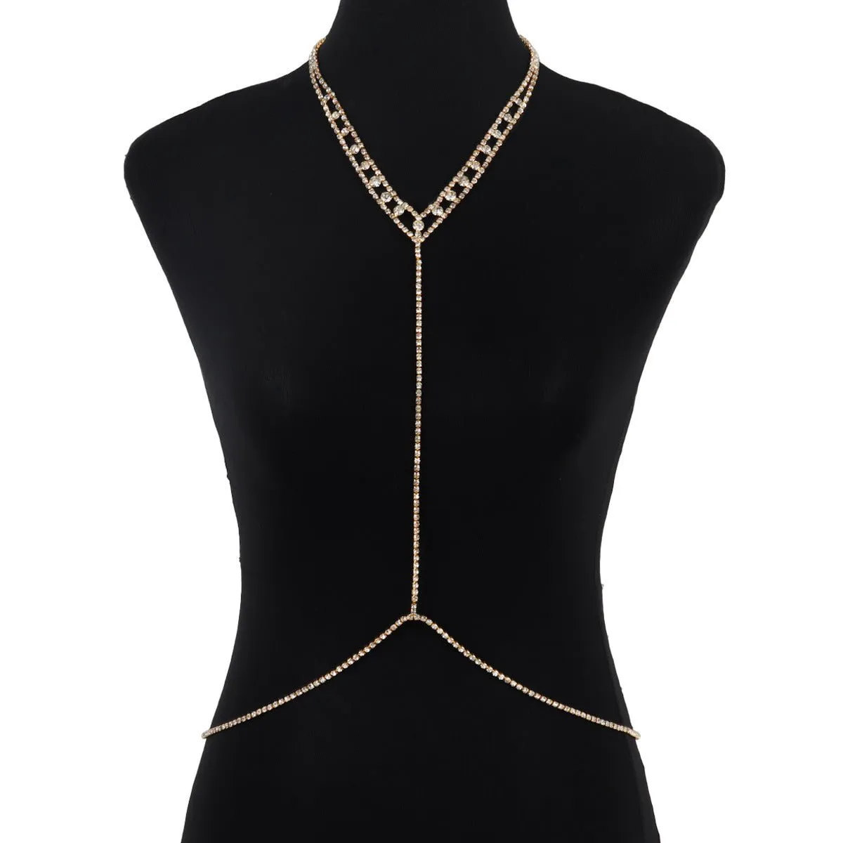 Women’s Rhinestone Body Chain Geometric Chest Jewelry – Gold & Silver Electroplated Crystal Body Necklace FD sold by Negative product image thumbnail 3