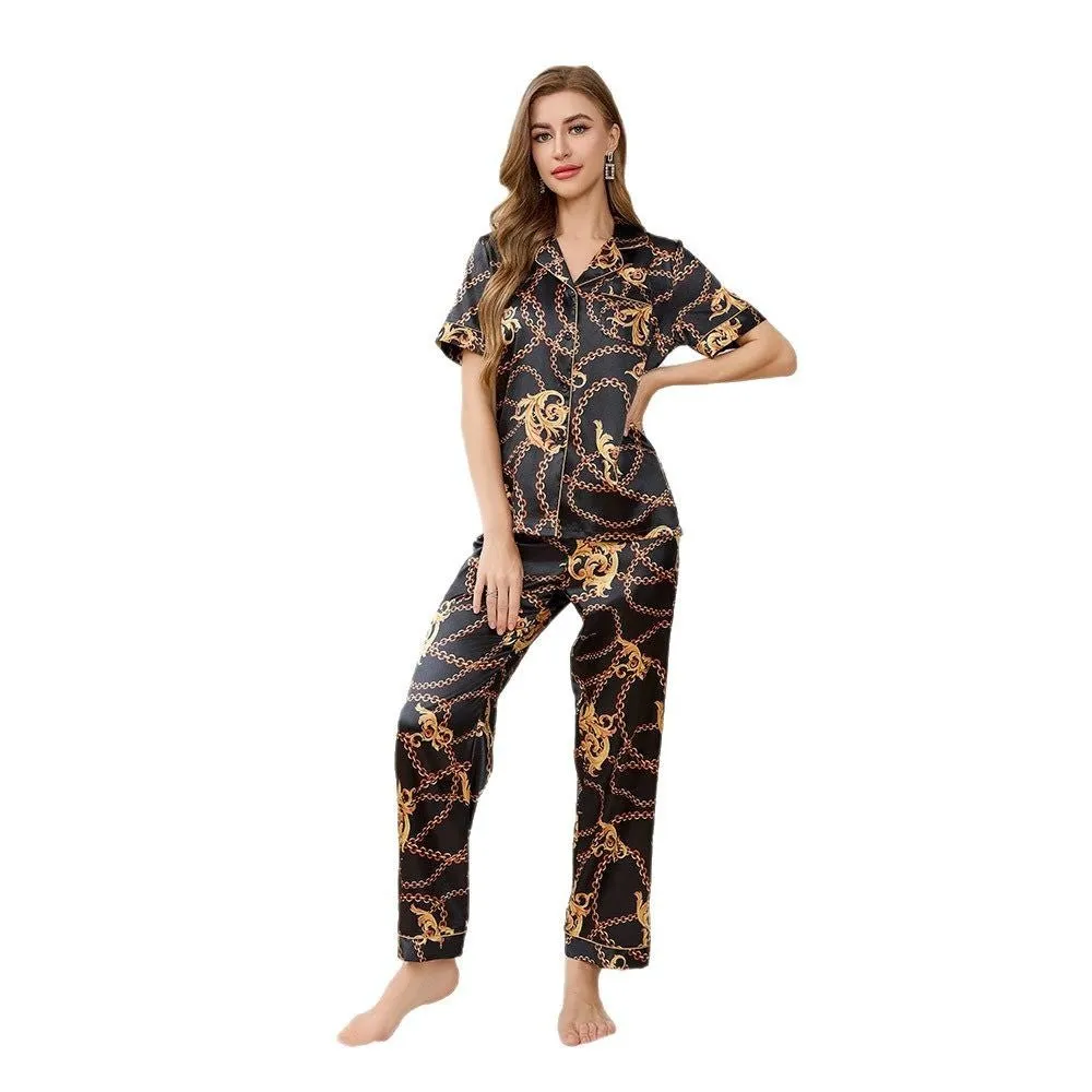 The Silk Escape | Women's Ice Silk Short-Sleeve Long Pajama Set FD sold by Negative product image thumbnail 5