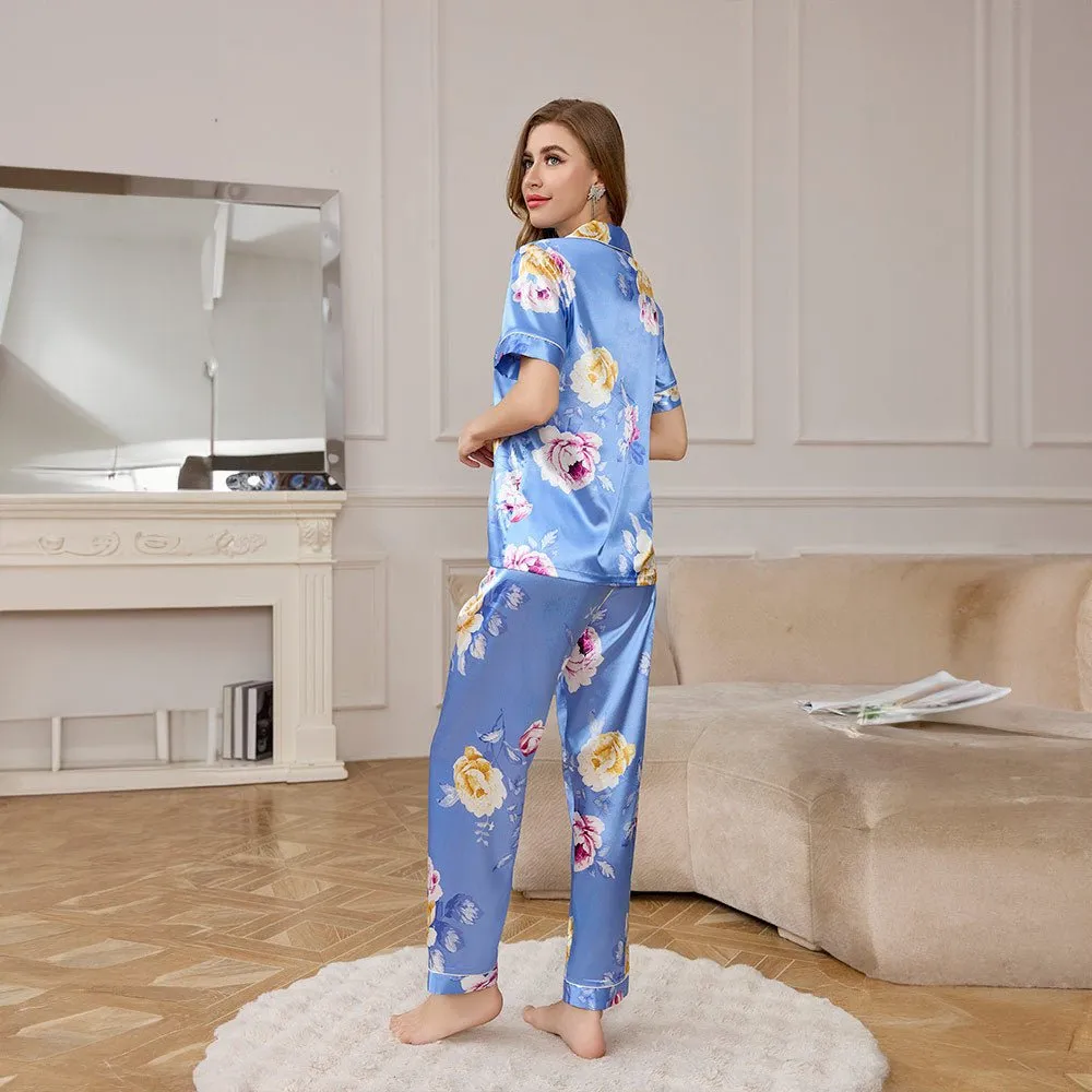 The Silk Escape | Women's Ice Silk Short-Sleeve Long Pajama Set FD sold by Negative product image thumbnail 4