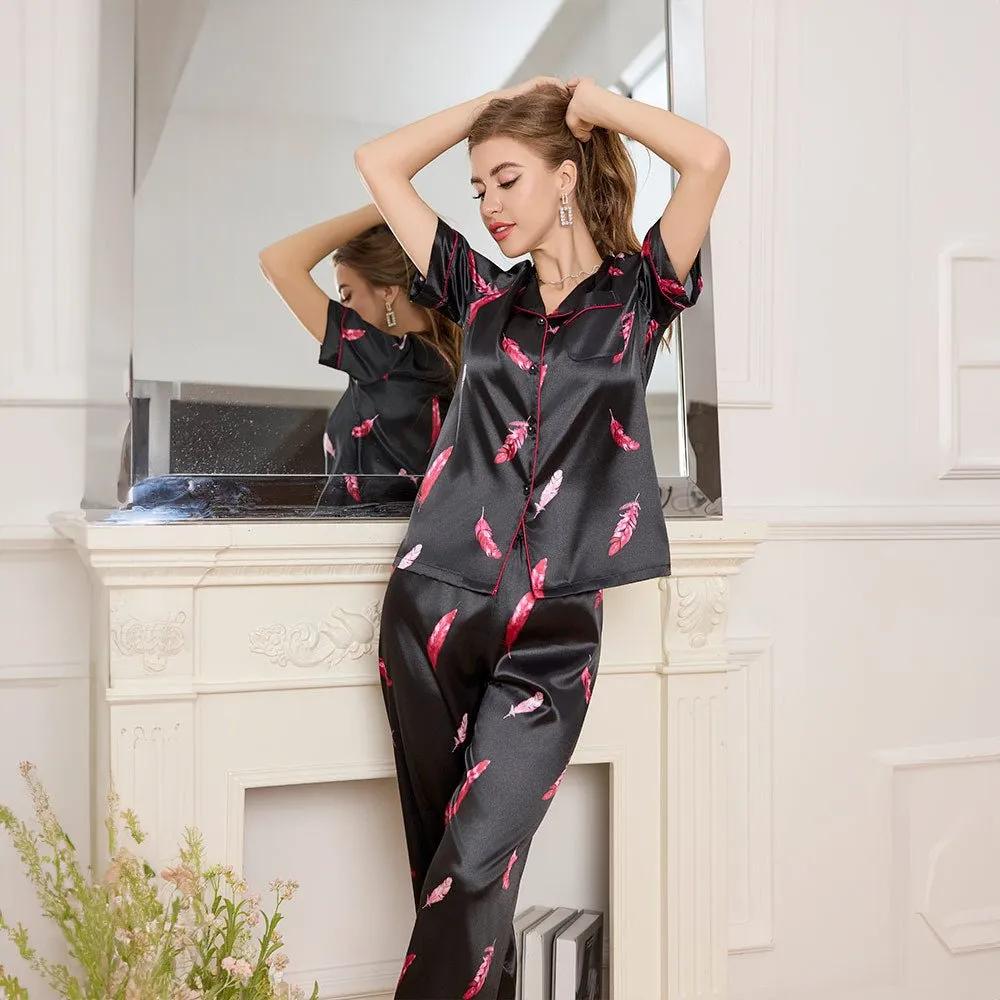 The Silk Escape | Women's Ice Silk Short-Sleeve Long Pajama Set FD sold by Negative product image thumbnail 2