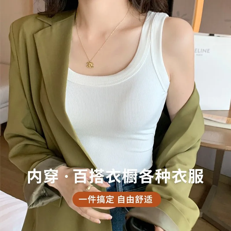 Women’s Ribbed Suspender Vest – Slim-Fit Sleeveless Knit Tank Top, Summer Elastic Base Layer Camisole FD sold by Negative product image thumbnail 2