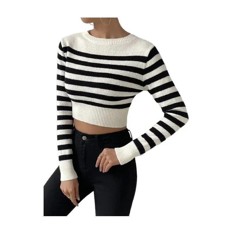 Striped short body outer wear knitted sweater FD sold by Negative product image thumbnail 5