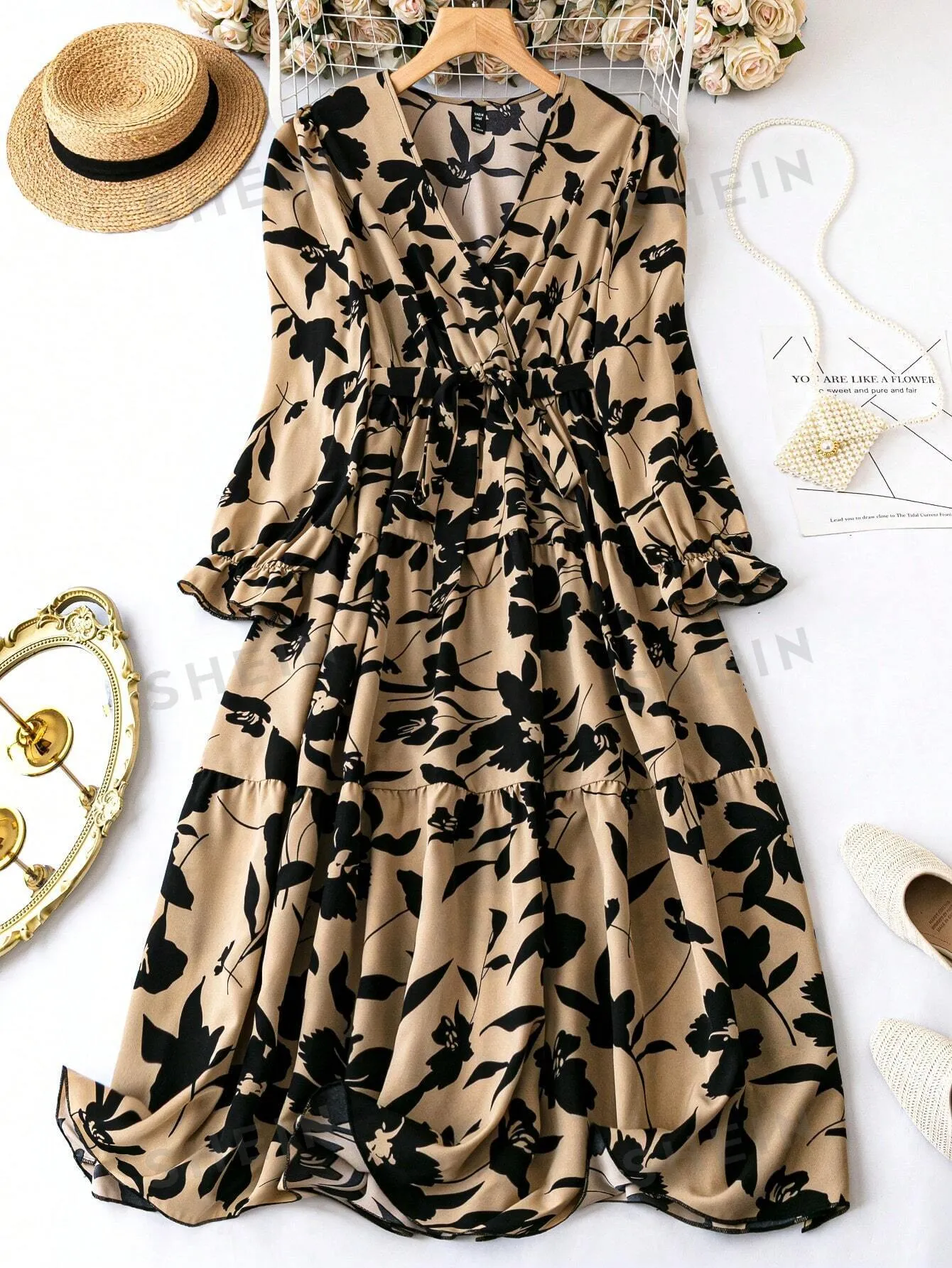 SHEIN Clasi Plus Floral Print Overlap Collar Dress FD sold by Negative