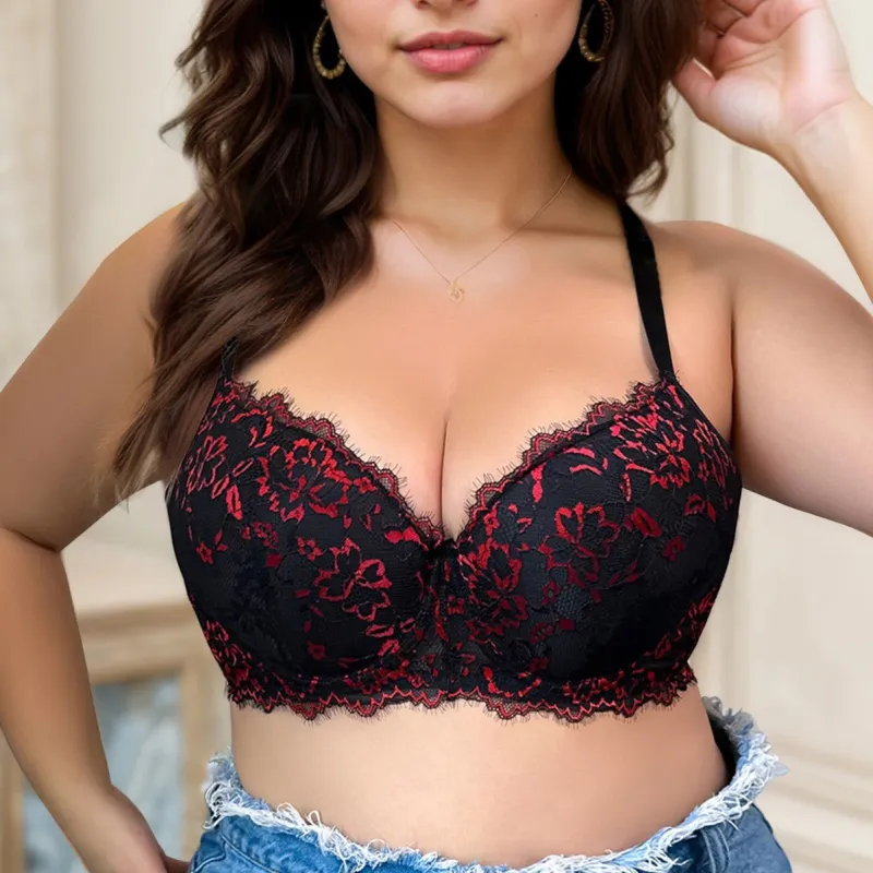 The Noir Rouge | Plus-Size Lace Push-Up Full-Coverage Bra made by Negative