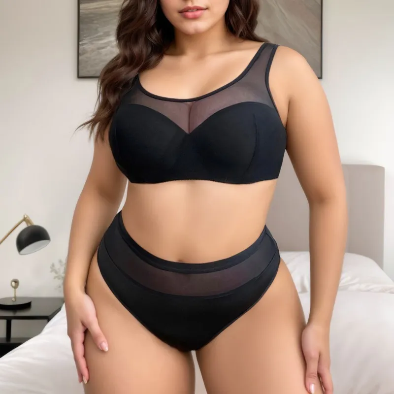 The Midnight Ensemble | Plus Size Black Underwire Lingerie Set made by Negative