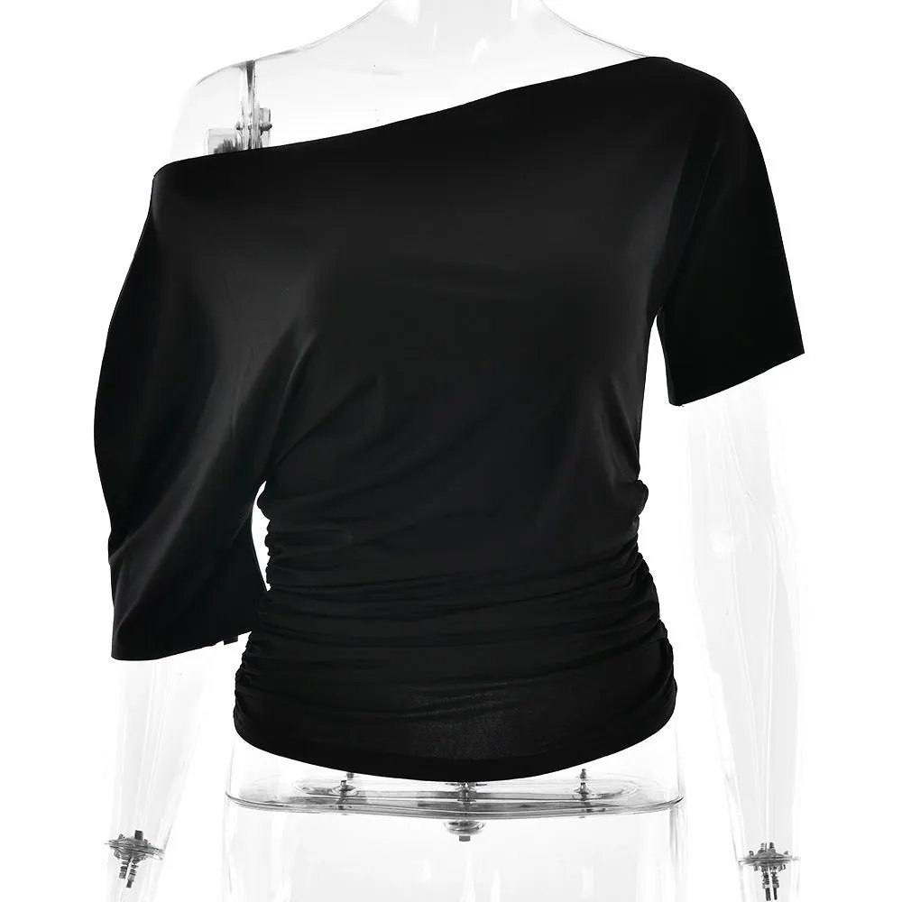 The Spice Shoulder | Women's Ruched One-Shoulder Slim Short-Sleeve Top sold by Negative product image thumbnail 5