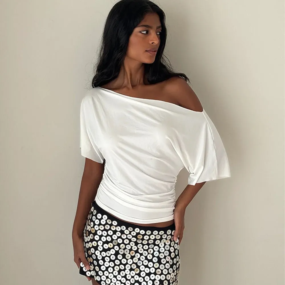 The Spice Shoulder | Women's Ruched One-Shoulder Slim Short-Sleeve Top sold by Negative product image thumbnail 2