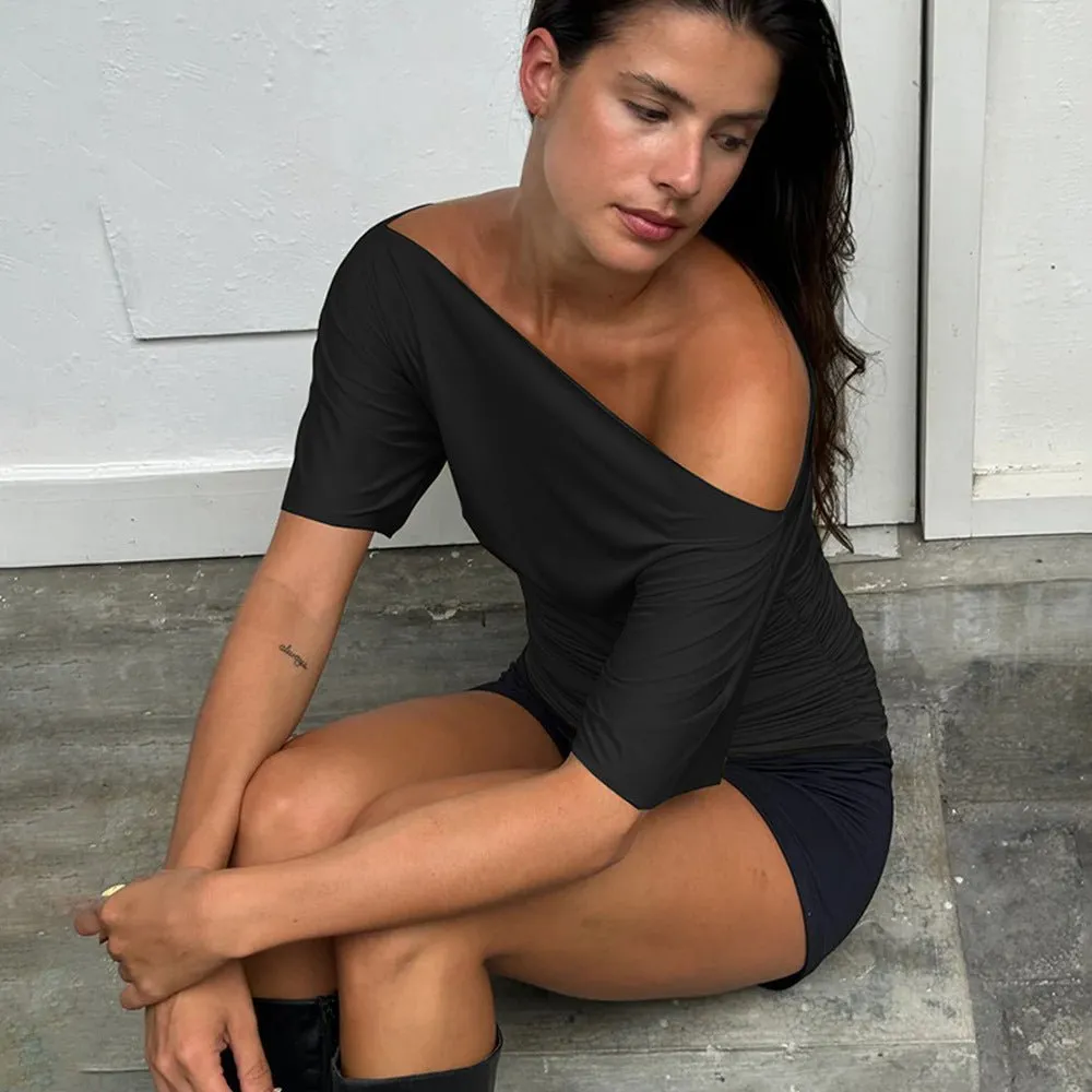 The Spice Shoulder | Women's Ruched One-Shoulder Slim Short-Sleeve Top sold by Negative product image thumbnail 3