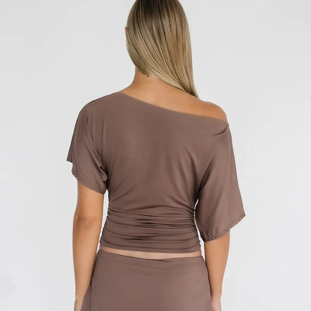 The Spice Shoulder | Women's Ruched One-Shoulder Slim Short-Sleeve Top sold by Negative product image thumbnail 4